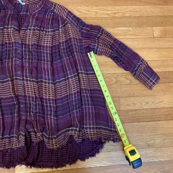 Free People Burgundy Plaid Flowy Boho Tunic with Distressed Details NWOT XS - Picture 5 of 6